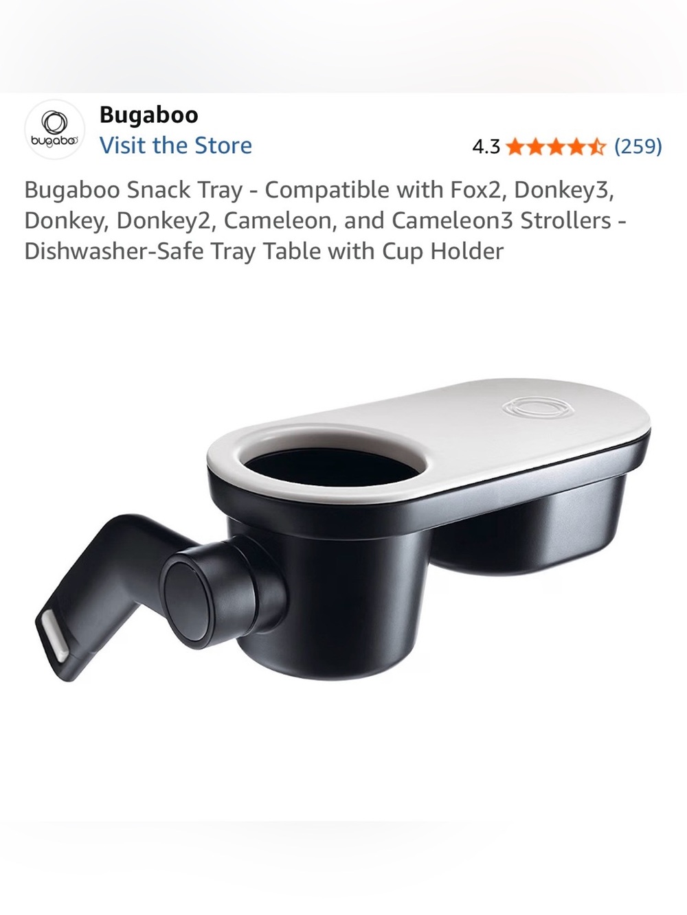Bugaboo Snack Tray with Cup Holder - Black and White